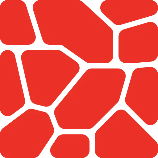 Abstract pattern of irregular red shapes resembling paver stones arranged on a black background.